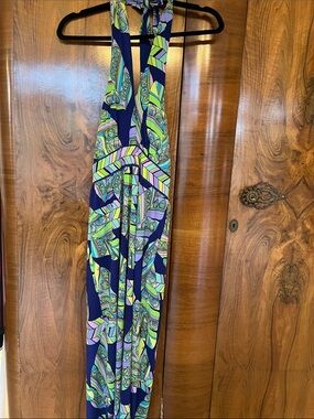 Trina Turk Blue Multicolor Halter Maxi Dress Size 4
